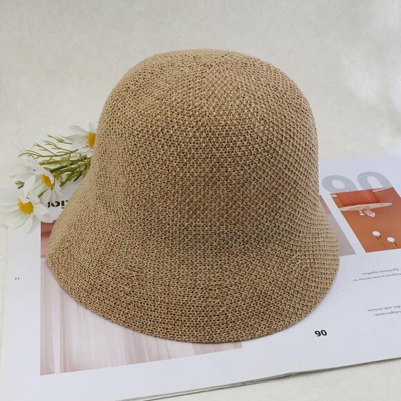 Womens Mesh Woven Bucket Hat Summer Beach Fisherman Sun Hat Foldable main image 4